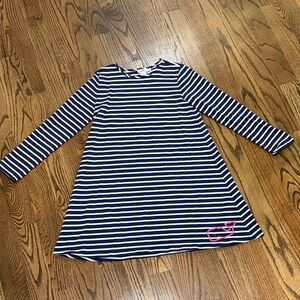 Vineyard Vines Navy and White Striped Swing Dress with Pink Whale - Size 14